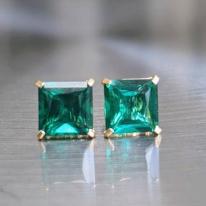 Zambian Emerald Stud Earrings 7mm 1.90ct Princess Cut For Womens Birthday Gift Emerald Square Earrings For Christmas Gift Bridal Jewelry image 5