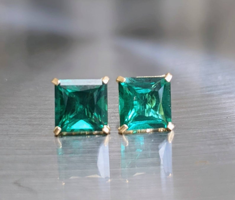 Zambian Emerald Stud Earrings 7mm 1.90ct Princess Cut For Womens Birthday Gift Emerald Square Earrings For Christmas Gift Bridal Jewelry zdjęcie 5