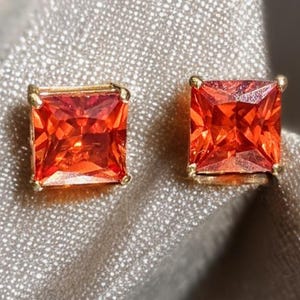 Real Padparadscha Sapphire Stud Earrings: 14k Gold, Rare Gemstone