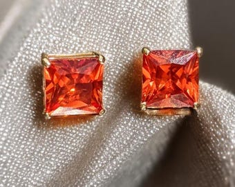 Real Padparadscha Sapphire Stud Earrings | Rare Sapphire Earring Studs | Womens Birthday Gift Genuine Gemstone | Orange Sapphire Studs
