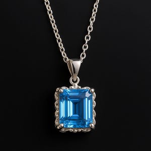 Vintage Style Aquamarine Pendant: Emerald Cut Sterling Silver Jewelry