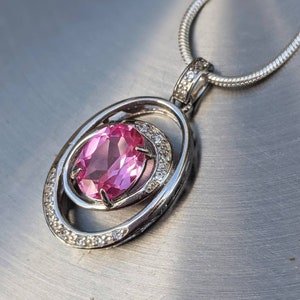 Real Pink Sapphire Necklace Oval Cut With Accent Stones 9x7mm 2ct oval cut pink sapphire pendant for her Christmas Gift Genuine Lab Sapphire