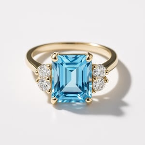 Anello replica con acquamarina e diamanti della principessa Diana / Anello con accenti di moissanite trilione / Anello con promessa, regalo per lei
