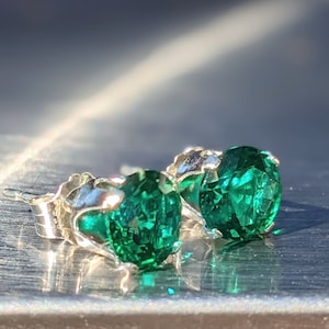 Dark Zambian Emerald Stud Earrings 6mm Round Stud Emerald Earrings Hydrothermal Emerald Studs Earrings For Her Birthday Gift Valentine's zdjęcie 6