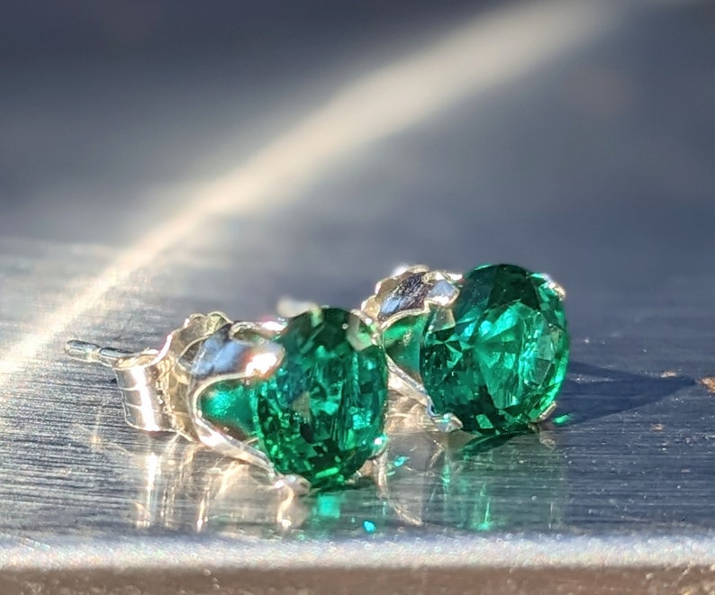 Dark Zambian Emerald Stud Earrings 6mm Round Stud Emerald Earrings Hydrothermal Emerald Studs Earrings For Her Birthday Gift Valentine's zdjęcie 6