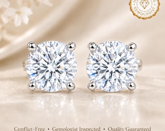 Oorbellen met in het laboratorium gekweekte diamanten, gecertificeerde conflictvrije diamanten, ronde oorbellen van 4 mm tot 8 mm voor mannen en vrouwen, geboortesteen van april, cadeau