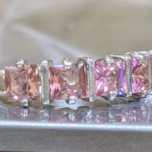 Natuurlijke roze toermalijn ring Moeder stijl 4mm ring Princess Cut Infinity band echte toermalijn ring voor dames verjaardagscadeau oktober afbeelding 3