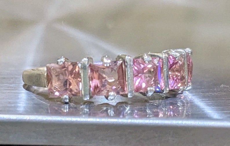 Natuurlijke roze toermalijn ring Moeder stijl 4mm ring Princess Cut Infinity band echte toermalijn ring voor dames verjaardagscadeau oktober afbeelding 3