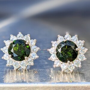 Natural Chrome Diopside Stud Earrings With Halo 7mm Round Cut Sparkling Chrome Diopside Studs For Her Birthday Valentines Gift Genuine Gem image 4