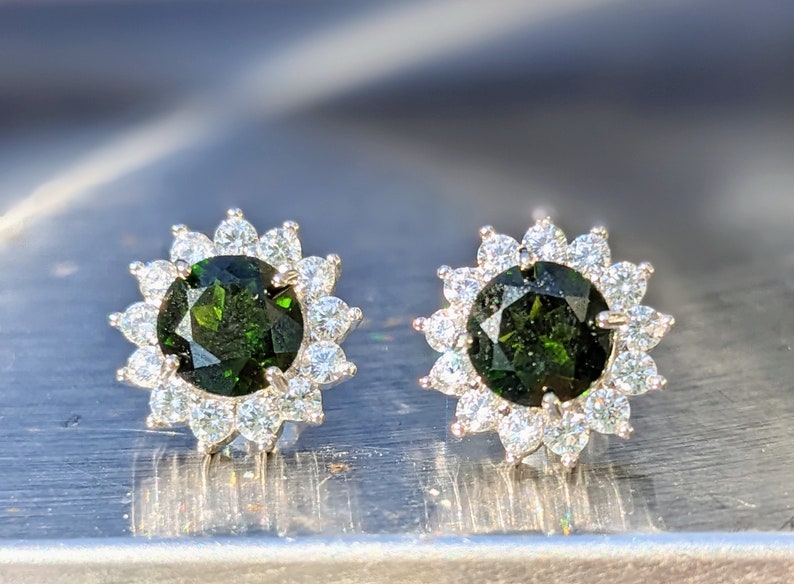 Natural Chrome Diopside Stud Earrings With Halo 7mm Round Cut Sparkling Chrome Diopside Studs For Her Birthday Valentines Gift Genuine Gem image 4
