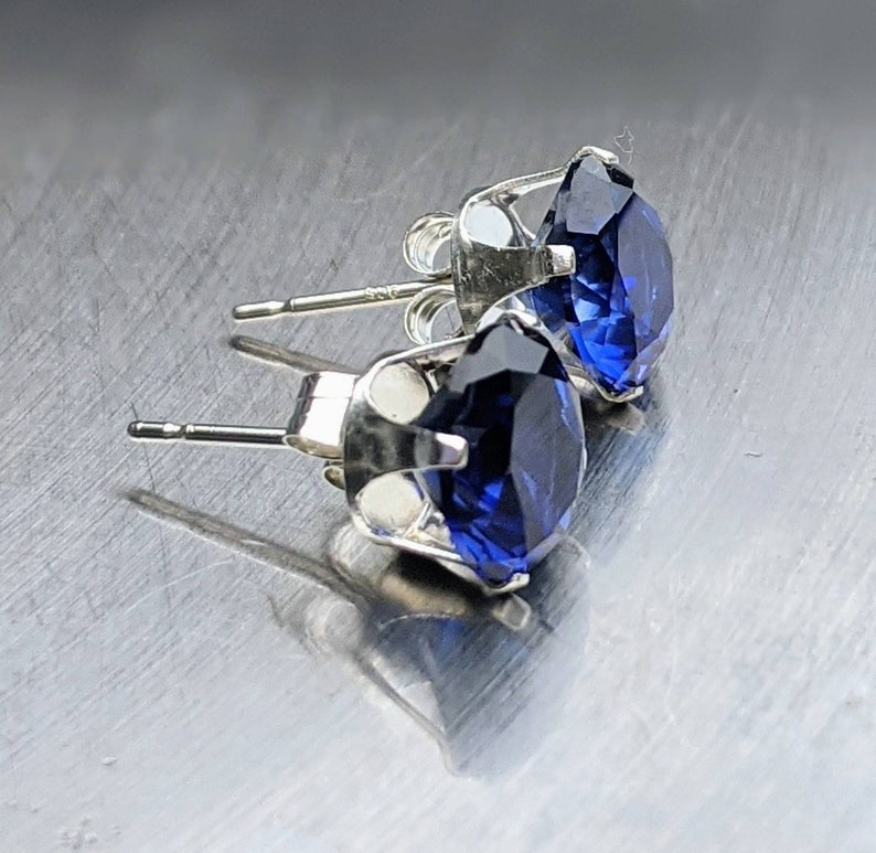 4ct Real Blue Sapphire Stud Earrings 8mm Round Cut Sterling Or 14k Gold Blue Sapphire Studs For Womens Birthday Gift Anniversary Certified image 3