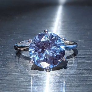 Real Blue Spinel Ring 3ct 10mm Six Prong Ring Silver Round Cut Light Blue Spinel Vintage Style For Her Women's Christmas Gift