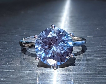 Anel de Spinel Azul Real 3ct 10mm Anel de Seis Pinos Prata Corte Redondo Azul Claro Spinel Estilo Vintage Para Seu Presente de Natal Feminino