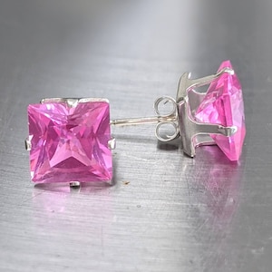 Real Pink Sapphire Stud Earrings. Pink Sapphire Earrings 8mm Silver or solid gold Women's Birthday Gift 6ct Genuine Gemstone Jewelry zdjęcie 5