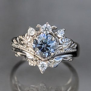 Dark Gray Moissanite Ring: Sterling Silver Tree Branch Engagement Ring