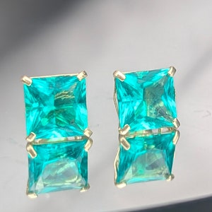 Colombian Emerald Stud Earrings With Lab Certificate 7mm Princess Cut Stud Earrings Silver Or 14k Emerald Earrings For Her Birthday Gift 画像 7