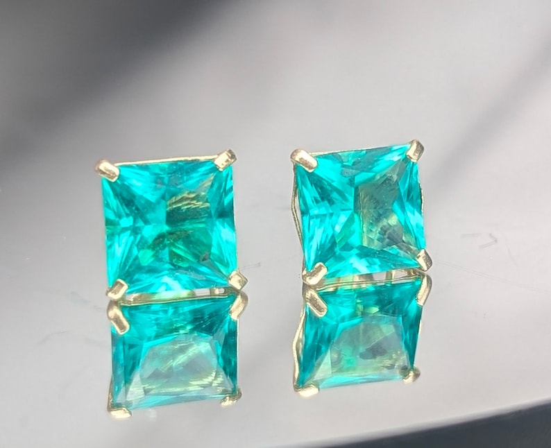 Colombian Emerald Stud Earrings With Lab Certificate 7mm Princess Cut Stud Earrings Silver Or 14k Emerald Earrings For Her Birthday Gift 画像 7