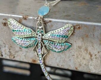 Kerstcadeau Dragonfly ketting met blauwe chalcedoon - zilveren Dragonfly ketting - Dragonfly hanger voor verjaardagscadeau voor dames