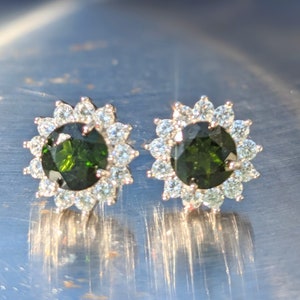 Natural Chrome Diopside Stud Earrings With Halo 7mm Round Cut Sparkling Chrome Diopside Studs For Her Birthday Valentines Gift Genuine Gem image 2