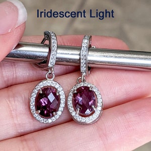 Real Color Changing Alexandrite Lever Back Earrings Russian Pulled True Color Change Alexandrite Oval Checkerboard Cut Earrings with halo image 10