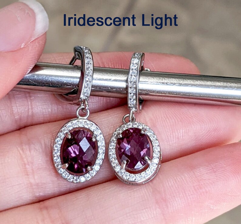 Real Color Changing Alexandrite Lever Back Earrings Russian Pulled True Color Change Alexandrite Oval Checkerboard Cut Earrings with halo zdjęcie 10