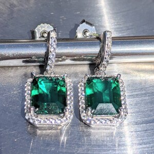 Pendientes de esmeralda reales con halo para regalo de cumpleaños de mujer 9x7 mm 2.60 ct Pendientes de gota de esmeralda hidrotermales de corte esmeralda Regalo nupcial de ley imagen 5