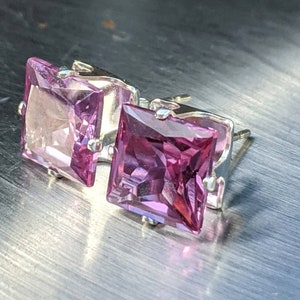 8mm 3ct Per Stone Alexandrite Stud Earring Princess Cut Gemstone Elegant Fine Jewelry Radiant Solitaire Earring Ideal for Her Christmas Gift 画像 5