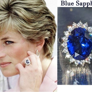 Princess Diana Replica Ring - 5ct Blue Sapphire with Diamond Halo - Royal Engagement Ring Inspired - Vintage Bridal Jewelry - For Her