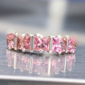 Natural Pink Tourmaline Ring Mother's Style 4mm Ring Princess Cut Infinity Band Genuine Tourmaline Ring For Womens Birthday Gift October image 5