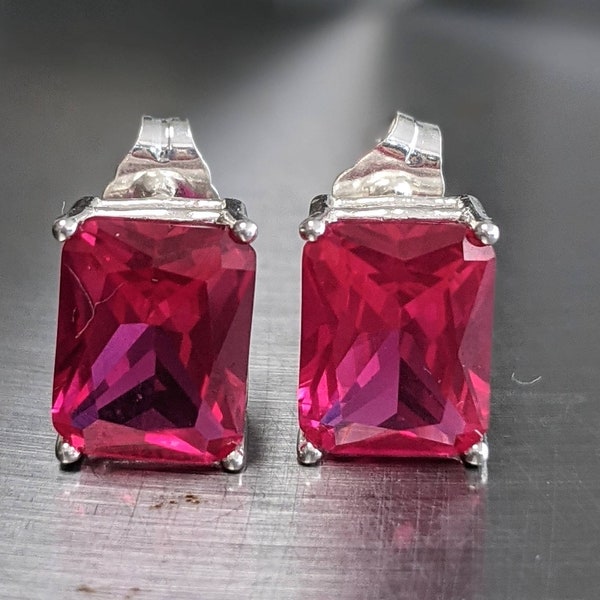 Ruby Stud Earrings Pigeon Blood Ruby Earrings July's Birthstone real ruby studs 9x7mm 2.62 ct per stone Radiant Cut Anniversary Gift For Her