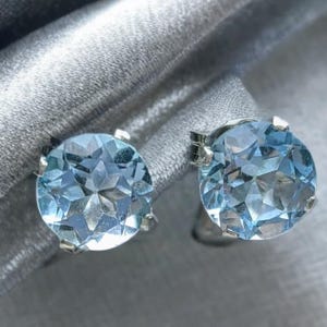 Sky Blue Topaz Stud Earrings: 6mm Sterling Silver Gemstone
