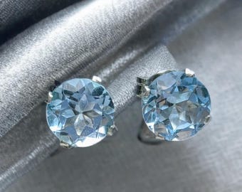 Sky Blue Topaz Stud Earrings: 6mm Sterling Silver Gemstone