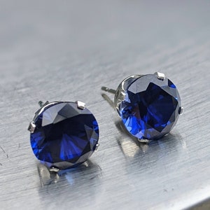 Pendientes de zafiro azul real de 4 ct, 8 mm de corte redondo de ley o tachuelas de zafiro azul de oro de 14 k para mujer, regalo de cumpleaños, certificado de aniversario imagen 5