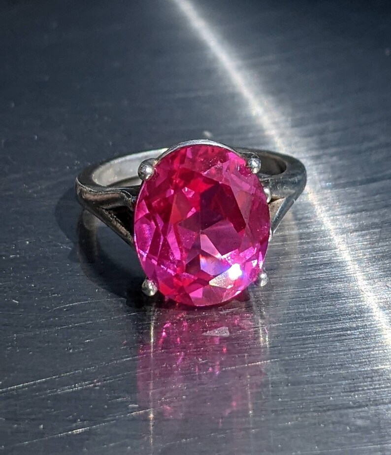 Real Bright Pink Sapphire Ring Size 6 Sapphire Ring Sterling or 14k Gold Oval Cut 10x12mm 5ct Pink Sapphire Womens Birthday Anniversary Gift zdjęcie 4