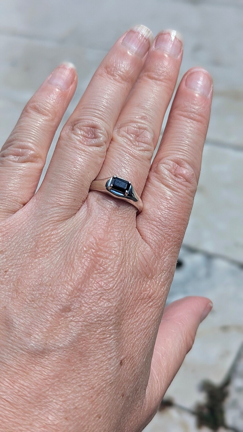 Midnight Elegance Ring Sophisticated Natural Black Sapphire Ring Vintage Inspired Band Statement Piece Luxe Noir Gemstone Collection image 8