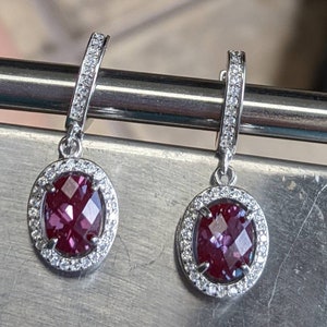 Real Color Changing Alexandrite Lever Back Earrings Russian Pulled True Color Change Alexandrite Oval Checkerboard Cut Earrings with halo image 5