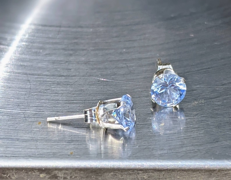 Real Blue Spinel Stud Earrings 6mm Round Cut Silver or Solid Gold Light Sky Blue Spinel For Women's Birthday Something Blue Bridal Jewelry 画像 3