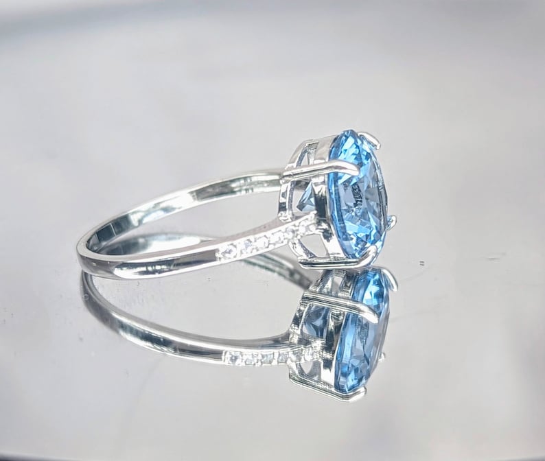 Real Sky Blue Spinel Ring High paved band 8mm Round Cut 2ct Silver Light Blue Spinel For Her Women's Birthday Gift Gemstone jewelry image 3