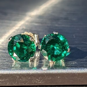 Dark Zambian Emerald Stud Earrings 6mm Round Stud Emerald Earrings Hydrothermal Emerald Studs Earrings For Her Birthday Gift Valentine's image 4
