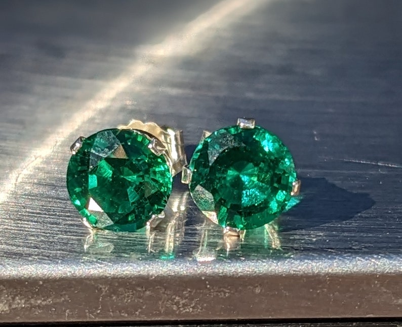 Dark Zambian Emerald Stud Earrings 6mm Round Stud Emerald Earrings Hydrothermal Emerald Studs Earrings For Her Birthday Gift Valentine's zdjęcie 4