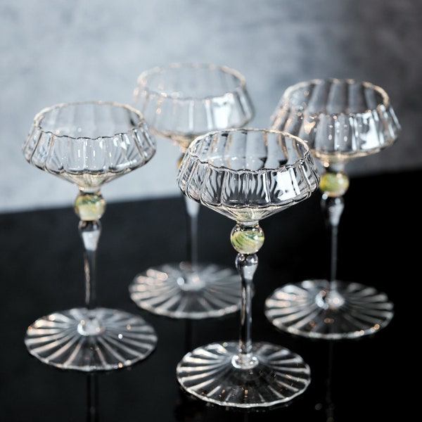 Venetian Coupe Glass | Hand Blown Glasses by Dickinson Glass | Toasting Glasses, Newlywed or Anniversary Gift