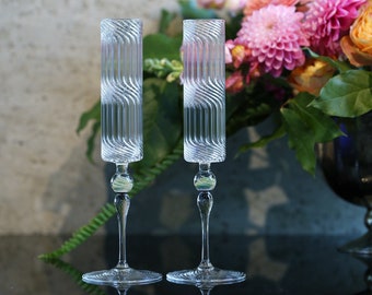 Venetian Style Spiraled Champagne Flute | Hand Blown Glasses | Toasting Glasses, Newlywed or Anniversary Gift