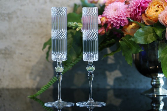 Venetian Style Spiraled Champagne Flute | Hand Blown Glasses | Toasting Glasses, Newlywed or Anniversary Gift