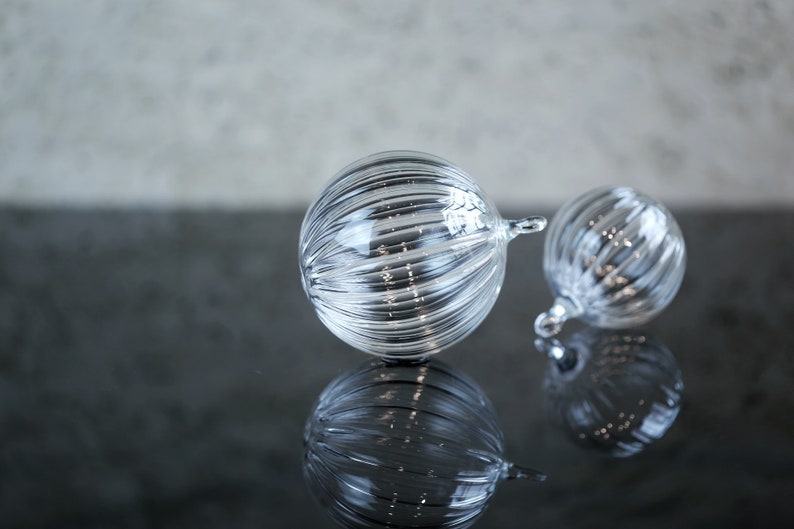 Hand Blown Glass Ornament Clear Borosilicate Glass Bauble 3.5 Diameter Standard Ornament Size image 2