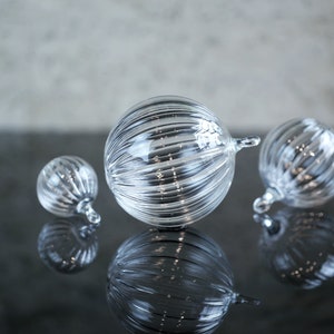 Hand Blown Glass Ornament Clear Borosilicate Glass Bauble 3.5 Diameter Standard Ornament Size image 1