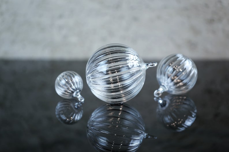 Hand Blown Glass Ornament Clear Borosilicate Glass Bauble 3.5 Diameter Standard Ornament Size image 1