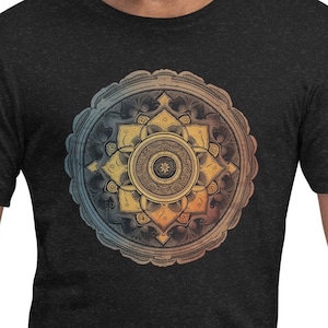 Zen Sacred Mandala Geometric Floral Patterns T Shirt Men Women, Warm Tones, Boho, Rave, Festival Tee Shirt