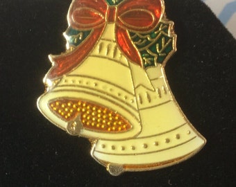 Vintage Christmas Bells Enamel Lapel Pin, Tie Tac