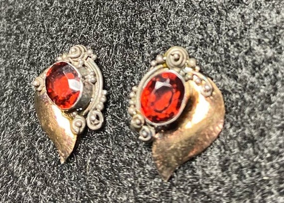 Vintage Sterling Silver Earrings Pierced Red Ruby - image 4