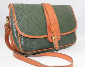 Vintage Dooney und Bourke Grüne Umhängetasche, Messenger Bag, Briefträger, Designer Handtasche Grüne Geldbörse, klassische Dooney Bourke